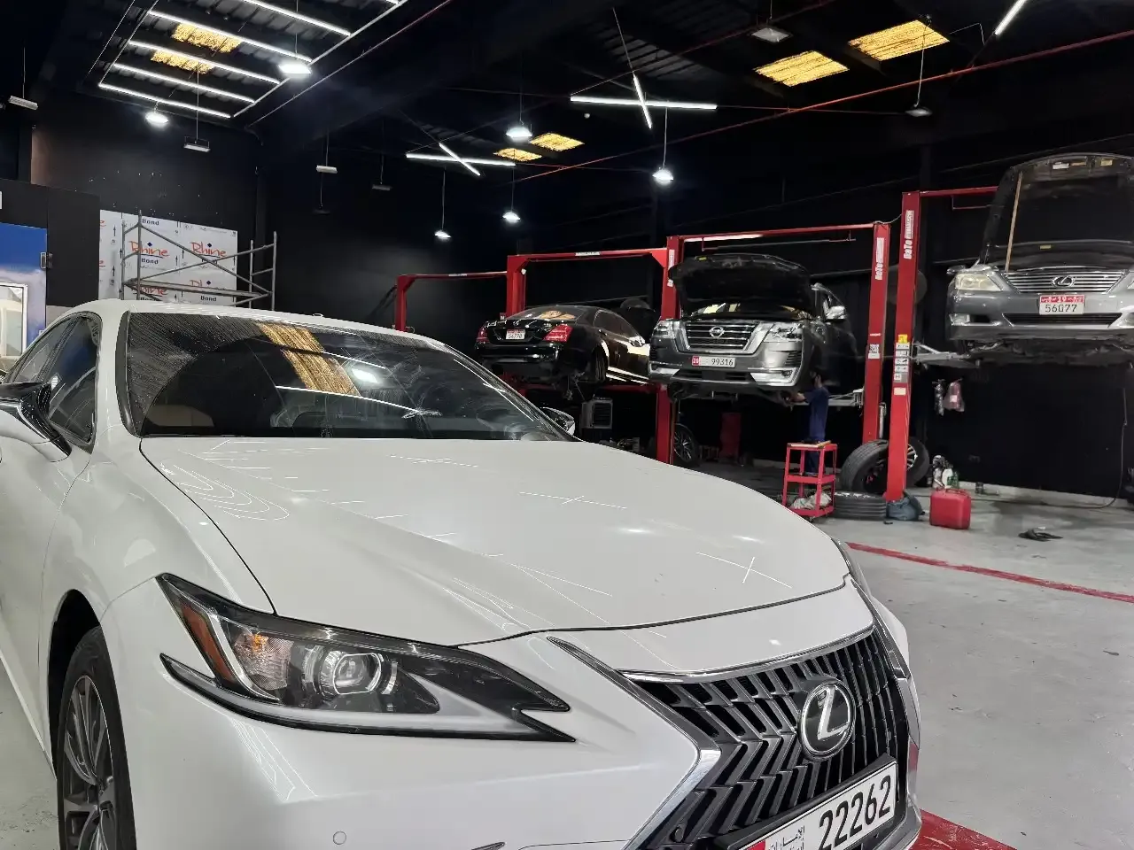 Vehicles at the Zenfo Auto Services workshop in Musaffah, Abu Dhabi