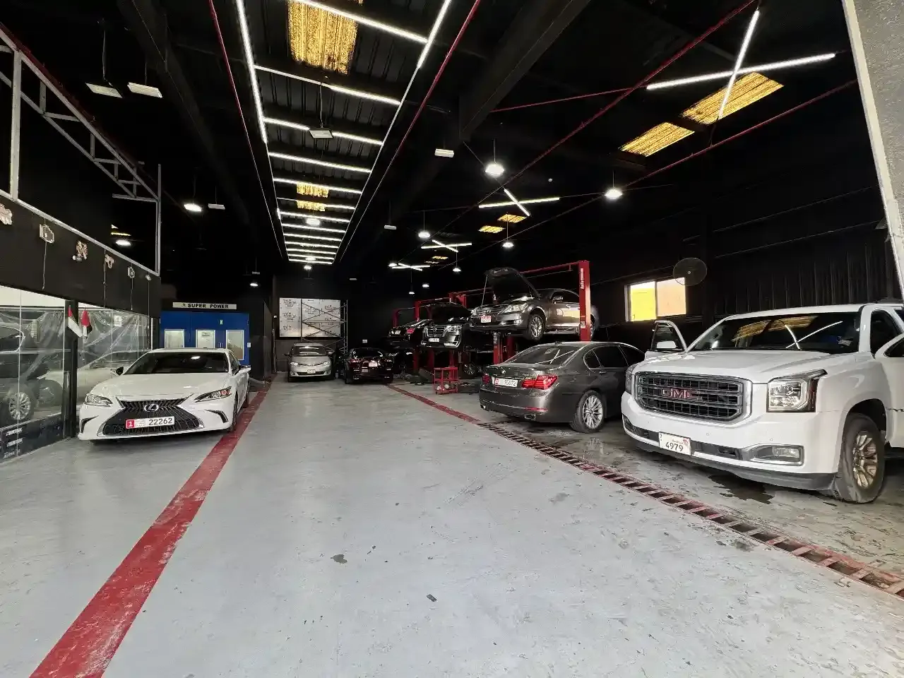 Vehicles at the Zenfo Auto Services workshop in Musaffah, Abu Dhabi