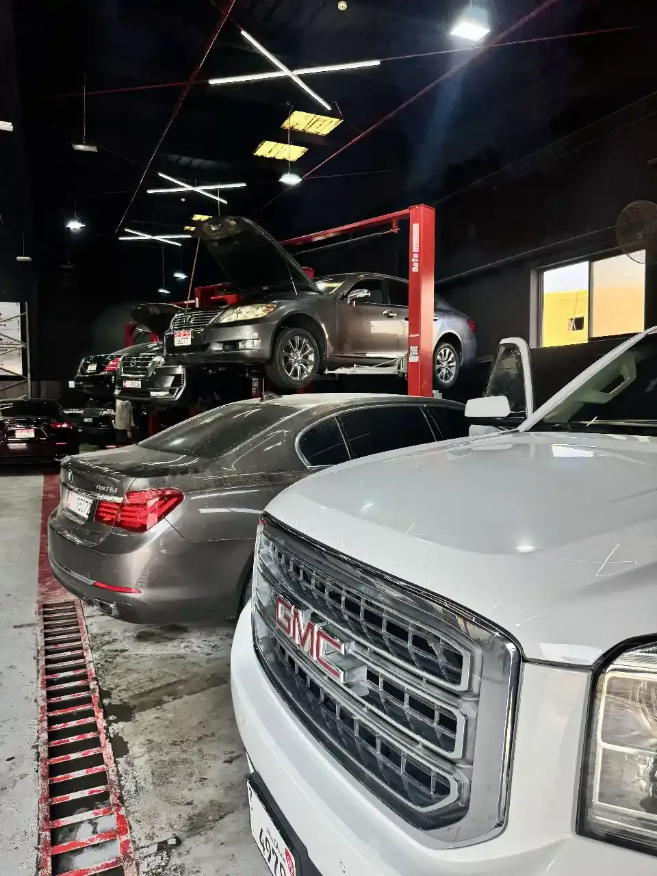 Vehicles at the Zenfo Auto Services workshop in Musaffah, Abu Dhabi